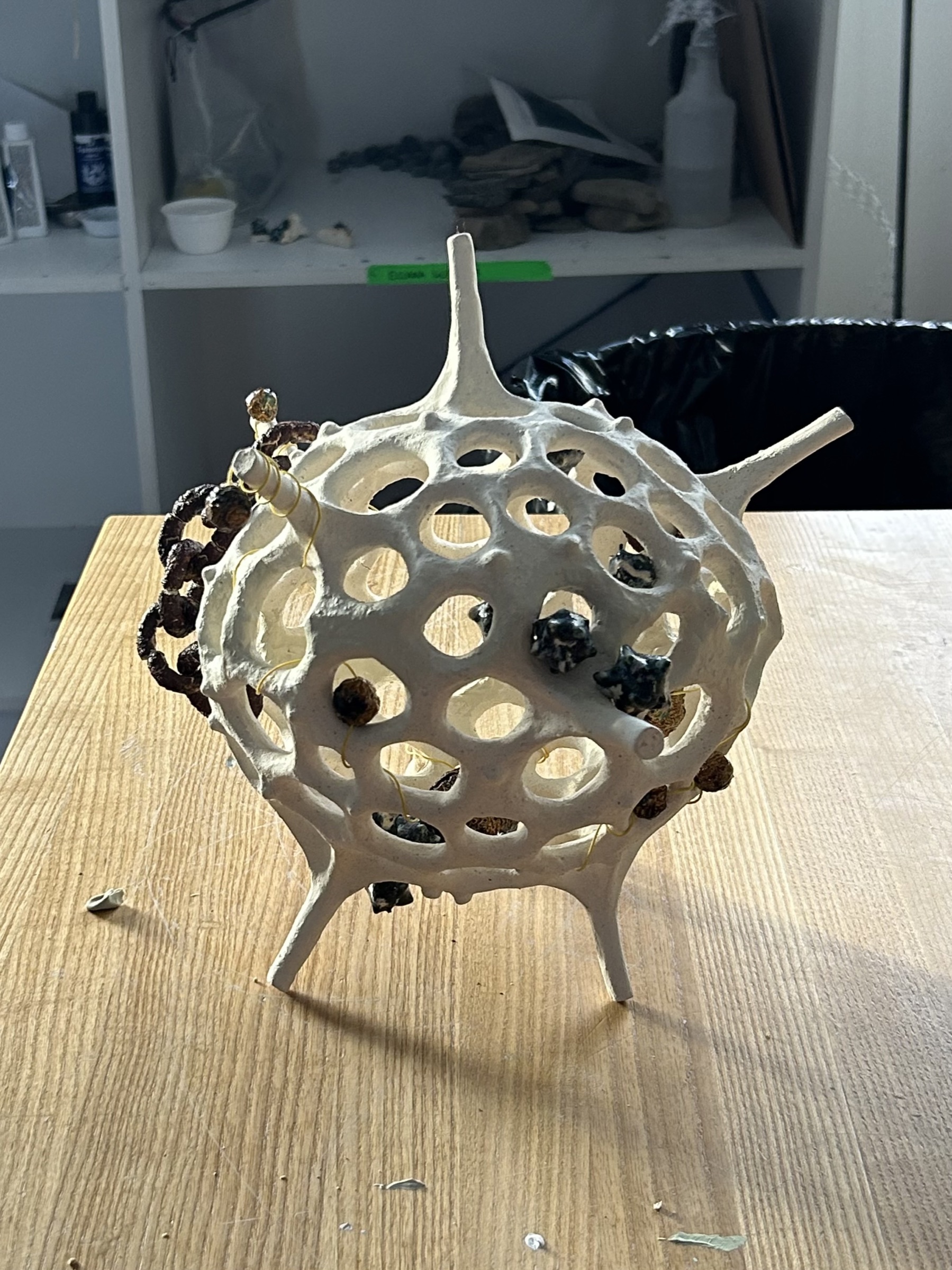Microcosm, handbuilt ceramic and wire, Fall 2023